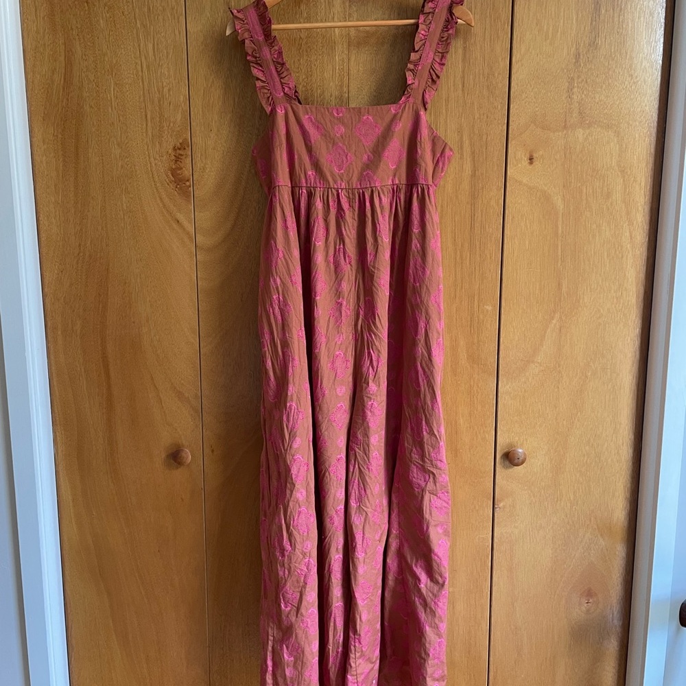 Free People Katya Rusty Rose Print Ruffled Tie Back Jumpsuit Size Small - Picture 6 of 9